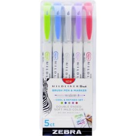   Ecsetirón készlet, kétvégű ZEBRA "Mildliner Cool & Refined", 5 szín