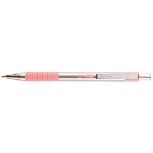 Golyóstoll, 0,24 mm, nyomógombos, rozsdamentes acél, pasztell rózsaszín tolltest, ZEBRA "F...