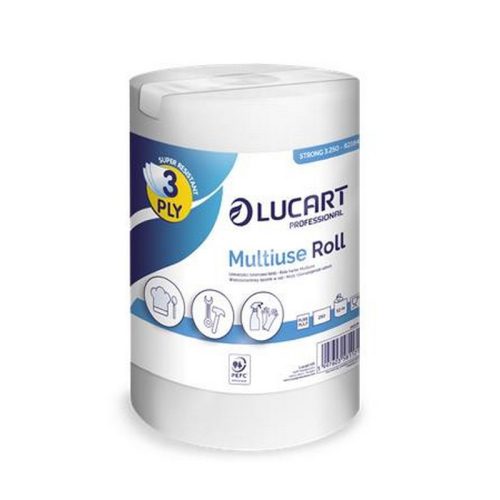 Törlőkendő, tekercses, univerzális, belső adagolású, 3 rétegű, LUCART "Multiuse Strong 3.2...
