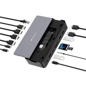  Dokkoló, 15 port, USB-C host, 256GB SSD meghajtóval, VERBATIM "USB-C Pro CDS-15SSD"