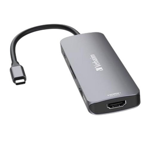 USB elosztó-HUB, USB-C PD/2xHDMI/3xUSB-A/SD/mSD, VERBATIM