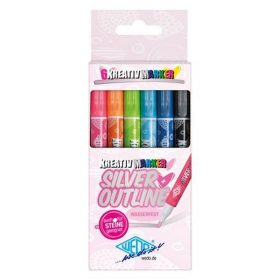   Filctoll készlet, 1-2 mm, metál ezüst, WEDO, 6 különböző színű kontúrral