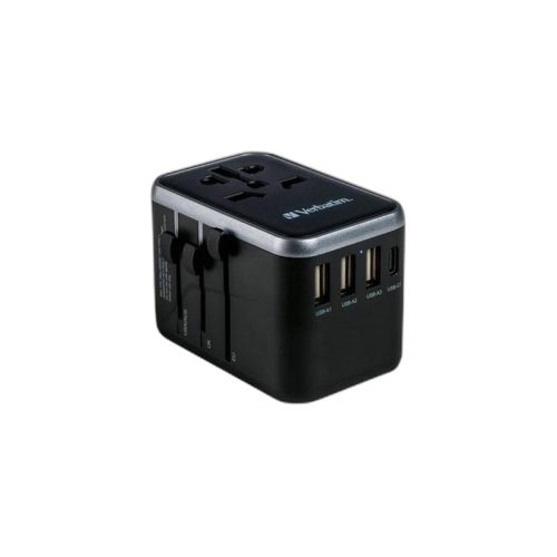 Utazó adapter, univerzális, USB-A(QC 3.0)/USB-C(PD61W)2xUSB, VERBATIM "UTA-04"