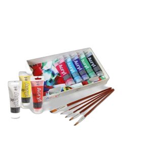   Akrilfesték PRIMO HOBBY & PROFESSIONAL 8x75ml+ 1db festővászon 18x24cm+5db ecset készletben 