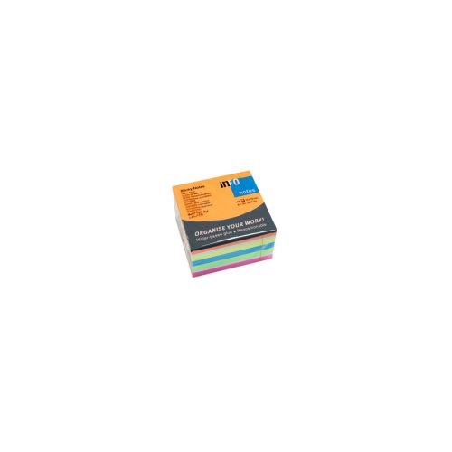 Jegyzettömb InfoNotes öntapadós, 75x75 mm, 450 lap, intenzív színek (narancs, sárga, kék, zöld, pink)