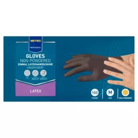   METRO PROFESSIONAL Egyszer Használatos Fekete Latex Kesztyű M 100 db
