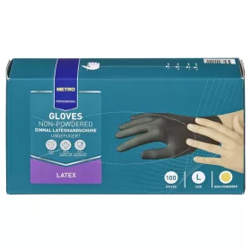   METRO PROFESSIONAL Egyszer Használatos Fekete Latex Kesztyű L 100 db