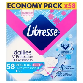   Libresse Dailies V-Protection & Freshness Regular Deo illatosított tisztasági betét 58 db