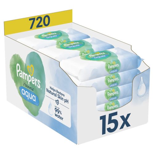 PAMPERS Harmonie Aqua, nedves törlőkendő, 15 csomag, 720db