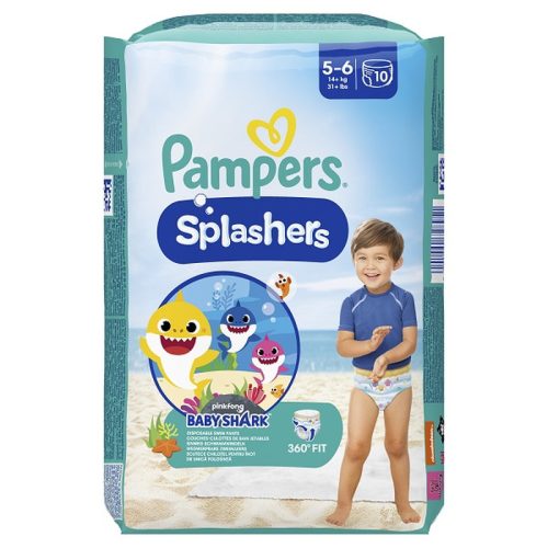 PAMPERS Splasher Baby Shark™, úszópelenka, méret: 5-6, 10db