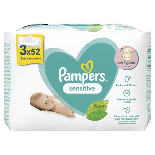 PAMPERS Sensitive, törlőkendő, 3x52db