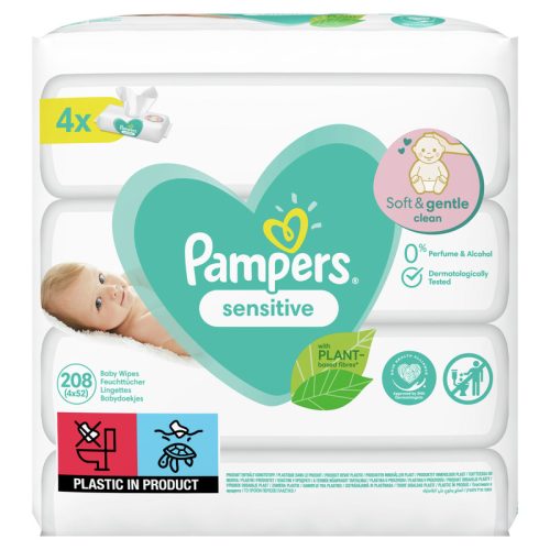 PAMPERS Sensitive, törlőkendő, 4x52 db