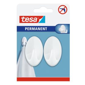 Akasztó, műanyag ovális, L méret, fehér, 2 db Tesa