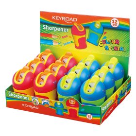   Hegyező 2 lyukú tartályos, fedeles, ceruzahegy gömbölyítő 12 db/display Keyroad Colour Special vegyes színek
