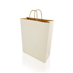  Sodrottfüles papírtáska 320x420mm 150mm talp L méret 200 db/doboz, fehér