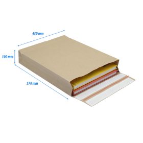   Csomagküldő webshop tasak 450x570x100mm, erős kraft papírból 100 db/doboz, E-green barna