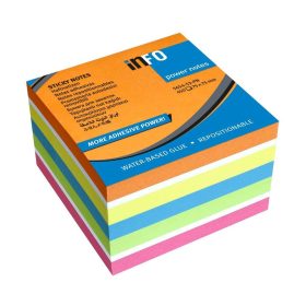   Jegyzettömb öntapadó, 75x75mm, 450lap, Info Notes intenzív narancs, sárga, kék, zöld, pink