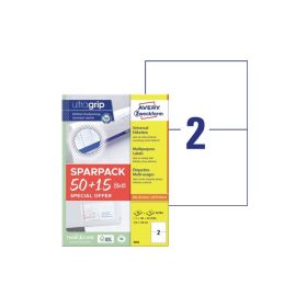   Etikett címke, 210x148mm, univerzális, 65 lap, 2 címke/lap Avery, fehér