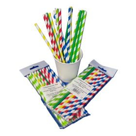 Szívószál papír 6 x 200 mm 25 db/csomag, vegyes csíkos