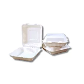   Papírdoboz ételes 1 részes HP4, 23 x 23 x 8 cm komposztálható cukornád 100 db/csomag, natúr
