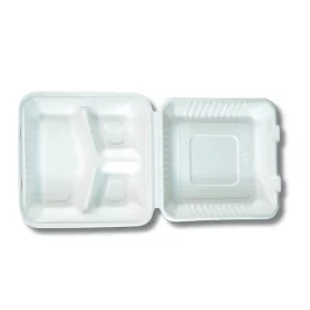   Papírdoboz ételes 3 részes HP4, 23 x 23 x 8cm komposztálható cukornád 100 db/csomag, natúr