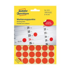   Etikett címke, o18mm, jelölésre, 24 címke/ív, 44 ív/doboz, Avery piros