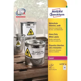   Etikett címke, 45,7 x21,2mm, időjárásálló poliészter, 48 címke/ív, 20 ív/doboz, Avery fehér
